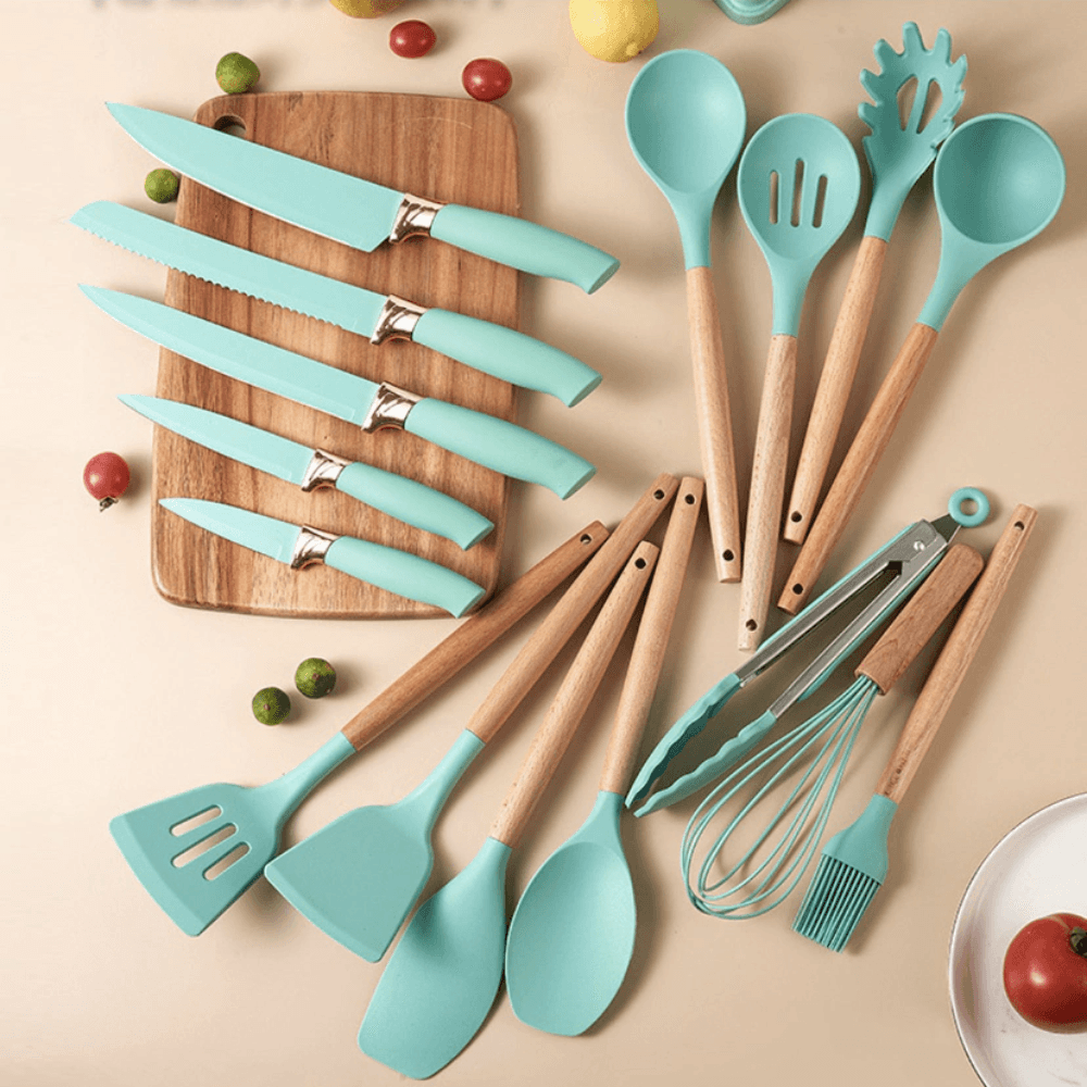 Set Utensilios 19 piezas™ + Tapas Silicona Elásticas Gratis