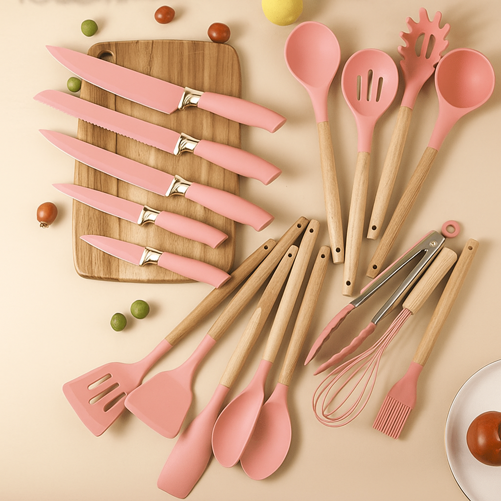 Set Utensilios 19 piezas™ + Tapas Silicona Elásticas Gratis