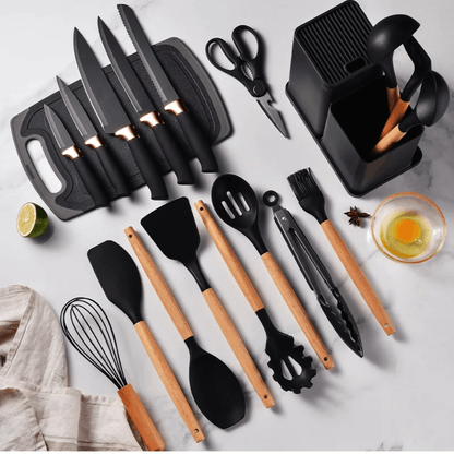 Set Utensilios 19 piezas™ + Tapas Silicona Elásticas Gratis